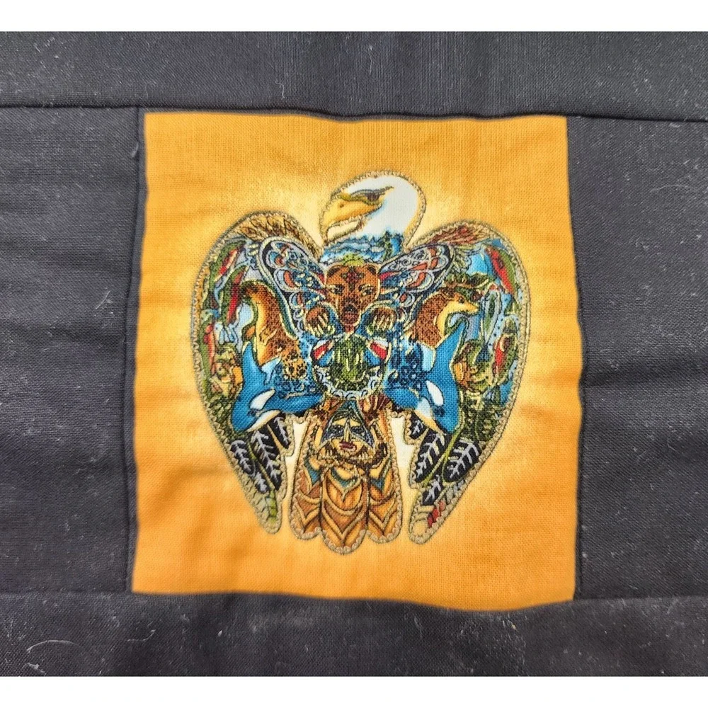 Hand Sewn Wall Art Native American Quilt‎ Artwork Yukon Canada  Bear Eagle Totem